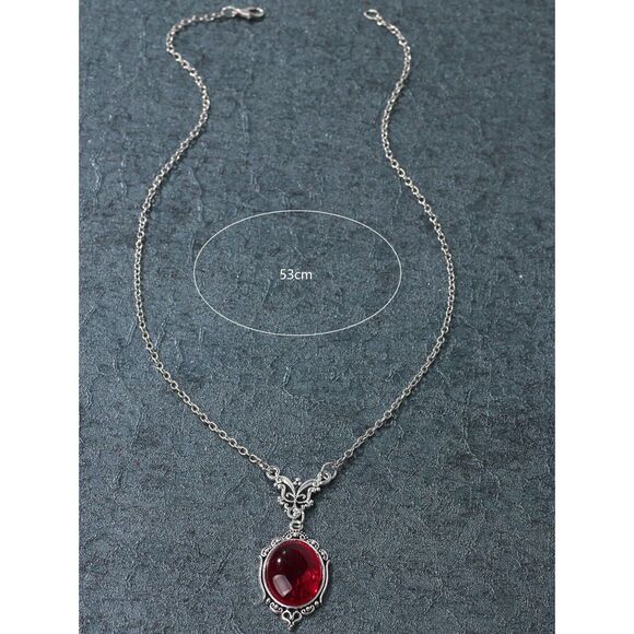 Silver Victorian Style Oval Red Quartz Pendant Necklace Large Crystal Goth New - Picture 4 of 4